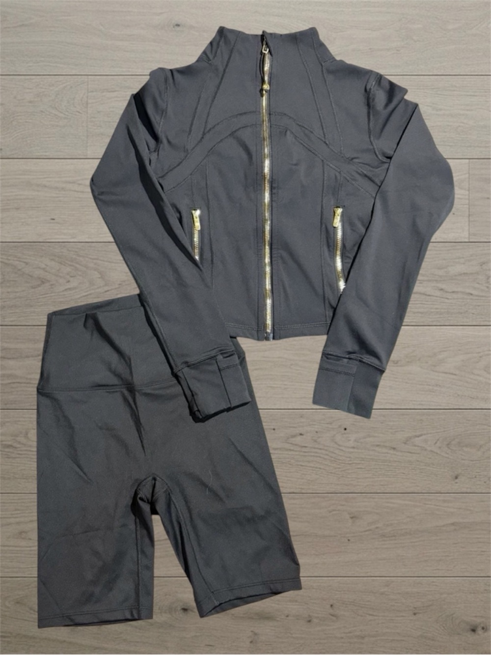 Lululemon Black Cropped Nulu Jacket and Short Set